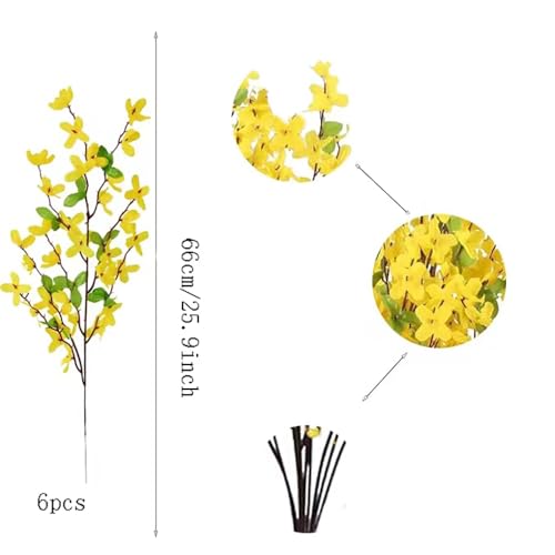 FERIAL 6Pcs Artificial Forsythia Flower Branches Spring Summer Yellow Silk Fake Winter Jasmine Artificial Orchids for DIY Floral Arrangement Wedding Party Home Office Indoor Outdoor Decorate - color: Yellow-6