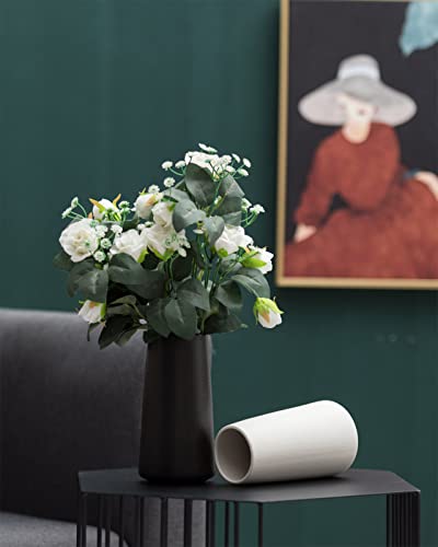 Matte Black Vase - 8" Big Black Ceramic vase for Flower, Simple Vases for Pampas Grass, Minimalist Farmhouse Boho vases for Centerpieces, Home Decor, Bathroom Decor - color: Solid Black, size: Big