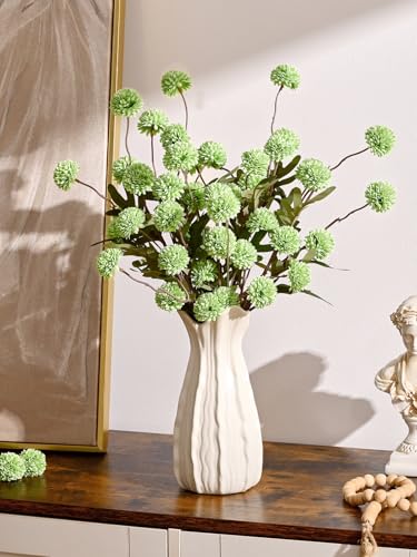 Waipfaru 10pcs Fake Flowers, Artificial Pompon Mums , Bulk Faux Chrysanthemums Flowers for Indoor Home Decorations, Boho Decor, Green, No vase - color: Green