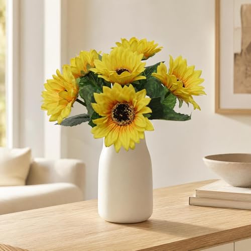 Larksilk 2 Pack 14" Artificial Sunflower Bundle – 6 Stems, Faux Yellow Sunflowers for Vase, Home Décor, Centerpieces, Weddings