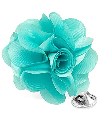 Premium Men's Formal Solid Color Flower Lapel Pin - Boutonniere for Men, Brooch Pin - color: Aqua