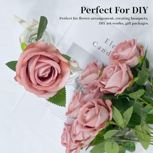 10 PCS Artificial Roses with Long Stems Silk Flowers Realistic Foam Flowers Fake Roses for Valentine's Day Home Wedding Halloween Decor(Dim Pink) - color: Dim Pink