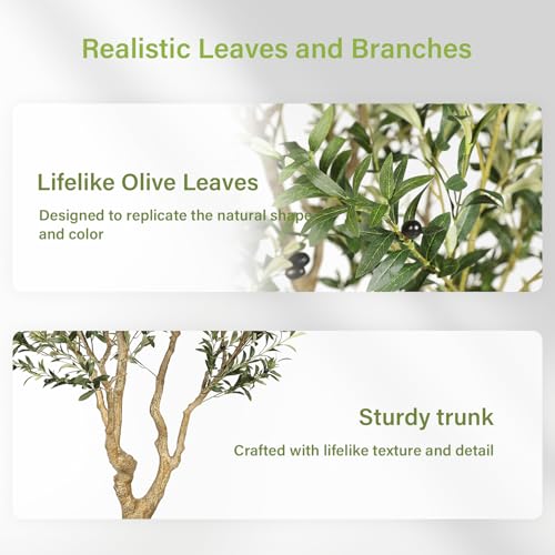 FEELEAD Faux Olive Tree 8ft, Tall Olive Trees Artificial Indoor with Natural Looking Trunk and Lifelike Fruits, Large Fake Olive Tree for Modern Home Office Decor - size: 8ft