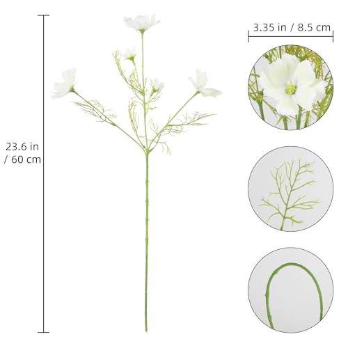 IPOPU White Cosmos Flowers Artificial 40 Heads 8Pcs Daisy Silk Flowers Faux Wildflowers Vase Filler for Living Room Bathroom Kitchen Table Centerpiece Home Decor - color: White)