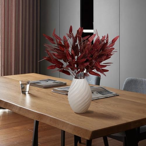 Ziwon Artificial Eucalyptus Stems Fall Decorations, Burgundy Faux Greenery for Vase Decor, Red Fake Eucalyptus Branches，32 inches, 4 Packs - color: Red