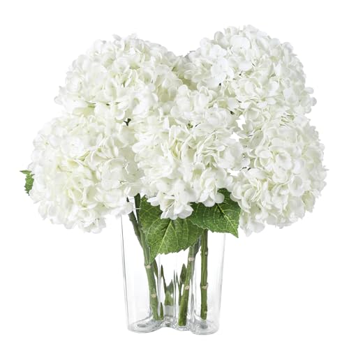 Coferset 4pcs White Lifelike Hydrangea Artificial Flowers 22inch Real Touch Faux Hydrangea Flower Stem for Home Party Wedding Floral Filler Arrangements Ceterpieces Bouquets - color: White, size: 4pcs