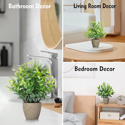 FAVOWREATH 4 Pack Fake Plants Ceramic Mini Artificial Greenery Potted Plants for Home Decor Office Decor Room Decor Farmhouse Decor Indoor Table Bathroom Decor - color: Grey
