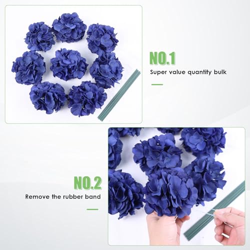 AVIVIHO 65pcs Fake Flowers Navy Blue Hydrangea Artificial Flowers Bulk (Not Squished, No Steaming Need) Silk Flowers with Stems for Wedding Decor,Home,Baby Shower,Table Centerpieces Decoration - color: Navy Blue, size: Medium