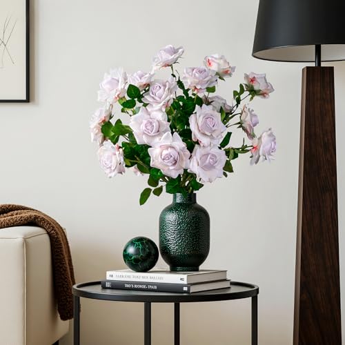 Artificial Flowers Spring Artificial Roses 23.2In Fake Roses Long Stem Artificial Flowers for Tall Vase Suitable for Wedding Party Decor Valentine's Day DIY Bouquet 20PCS White Purple Heart - color: White Purple