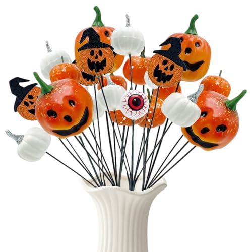 4Pcs Halloween Decorations Indoor - Artificial Pumpkin Branches Stems with Eyeball Fall Floral Stems for Home Indoor Party Arrangement Halloween Centerpieces Decor - color: B