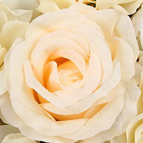 DNYSYSJ Flower Wall 12PCS 23.62" x 15.75" x 0.79" Lifelike White Hydrangea Artificial Champagne Rose Flowers Panel Silk Fabric Wall Mat for Garden Patio Wedding Stage Indoor Outdoor Decor - color: Gradient Champagne, size: 12 pieces