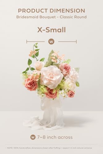 Ling's moment Pink Artificial Wedding Flower Bouquets for Bridesmaids Blush Floral Bouquet Bridesmaid Bouquets with Ribbon Ceremony Anniversary,7-inch Diameter - color: Pk-blush Garden