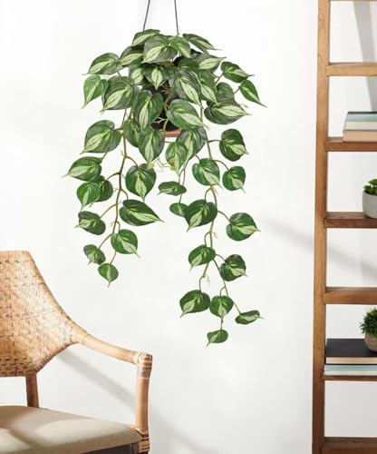 GnFlus Artificial Pothos Fake Ivy Plant with Pot Faux Light Green Leaves Featuring for Home Shelf Decor Indoor Silk Artificial Plant Large - color: Light Green-black Pot