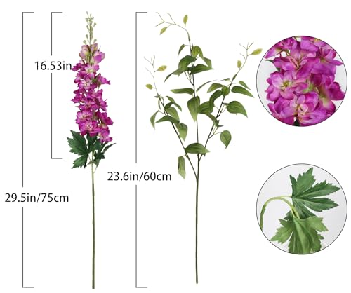 Fuschia Pink Flowers Artificial Delphinium Combo Clematis Greenery Silk Flowers 8pcs Long Stem Hot Pink Flowers for Tall Vase Artificial Snapdragon Flowers for Vases for Decoration (Fuschia) - color: Fuschia