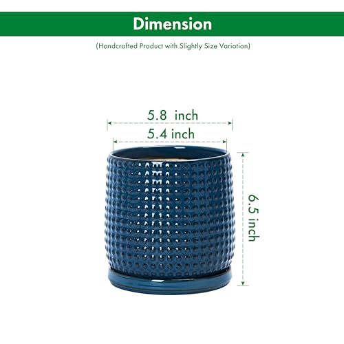 D'vine Dev 6 Inch Ceramic Beaded Stoneware Planter Pot - Flower Pot with Drainage Holes and Saucers for Indoor Succulent Plants or Flowers, Midnight Blue, 27-C-X-3 - color: Midnight Blue, size: 5.8 Inch