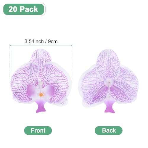 M METERXITY 20-Pack Artificial Orchid Flower Heads, Silk Faux Butterfly Flowers Head for Wedding/Bouquet/Bridal/Party Decor, Fake Phalaenopsis Petals Bulk [3.54 Inch, Dot Purple] - color: Dot Purple, size: 3.54 Inch