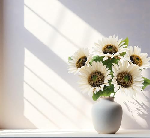 LILOCOO 5pcs Artificial Sunflowers Vintage Fake Silk Sunflowers Fake Bouquet Large Decor for Home Hotel Office Wedding Party Garden(White) - color: White