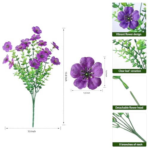 Ivydale Artificial Flowers for Outdoor 24 Bundles Fake Mums with Eucalyptus Leaves UV Resistant Silk Faux Daisy Flower Plant for Outside Home Porch Patio Window Box, Purple - color: Purple