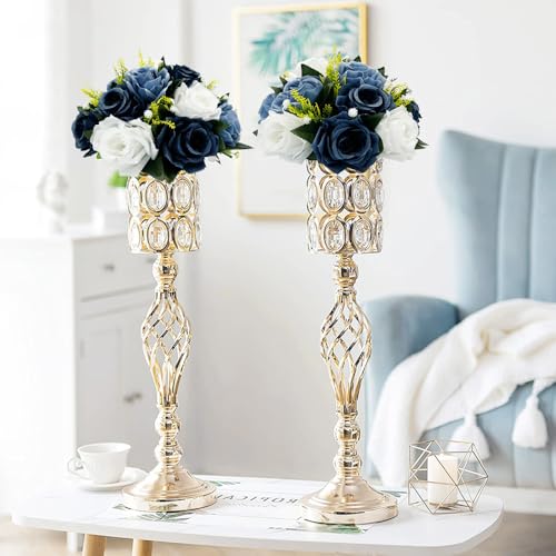 10Pcs Fake Flower Ball Arrangement Bouquet, 9.5" 15 Heads Plastic Roses with Base,Suitable for Parties Valentine's Day Wedding Centerpiece Flower Rack and Home Décor (Dusty Blue & White) - color: Dusty Blue & White