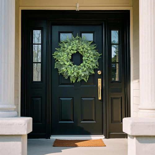 26'' Eucalyptus and Boston Ferns Wreath for Front Door - Large Artificial Greenery Outdoor Wreath for Porch,Window,Farmhouse,Home,Hanging Decor- Spring, Summer, All Seasons (Gray-Green)