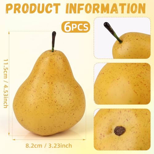 Gresorth 6pcs Artificial Pear Decoration Fake Fruit Lifelike Simulation Fruits Home Party Kitchen Photography Props - color: Yellow Pear