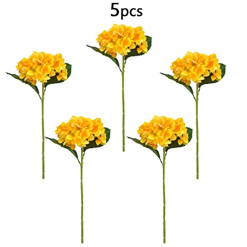 6Pcs Artificial Fake Flowers Plants Silk Hydrangea 1 Flower Head Arrangements Wedding Bouquets Decorations Plastic Floral Table Centerpieces Home Kitchen Garden (Yellow) - color: Yellow