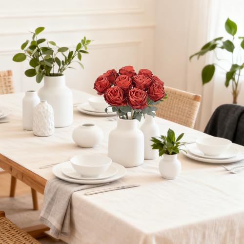 IPOPU 10PCS Roses Artificial Flowers Realistic Silk Flowers Faux Red Roses Bouquet with Long Stem for DIY Wedding Bouquet Table Centerpiece Home Party Decor(Red) - color: Red