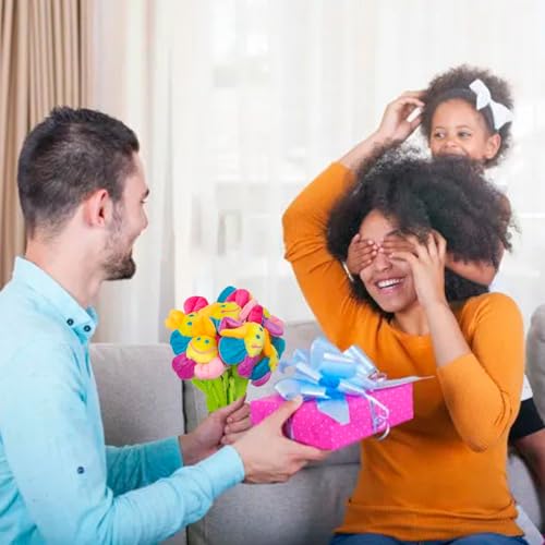 8 Pack Artificial Plush Flowers Colorful Curtain Buckle Tiebacks Cute Big Smile Face Plush Sunflower with Bendable Stems Bouquet for Home Kids Girls - color: Colorful Sunflower