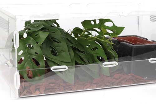 Reptile Plants for Terrarium, Ball Python Tank Decor Accessories fit Bearded Dragon Crested Leopard Gecko Lizard Chameleon Snake Frog Tortoise Hermit Crab - Fake Swiss Cheese Plants - color: B-fake Swiss Cheese Plants