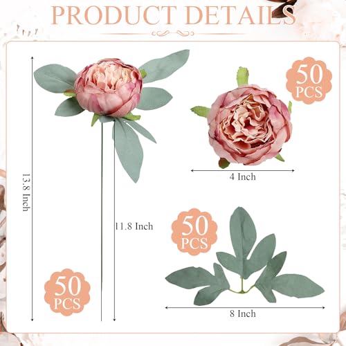 50Pcs Artificial Peonies Flowers, 4’’ Dusty Pink Peonies Fake Flowers Heads for Table, Faux Silk Peony Arrangements for Wedding, Valentine, Engagement, Party, Coffee, Dining Decorations - color: Dusty Pink
