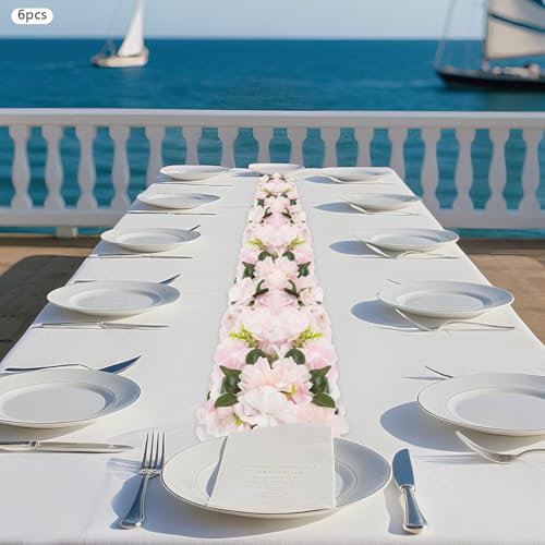 6 Pcs Wedding Arch Artificial Flower - Silk Fake Rose Wall Arrangement, Realistic Flower Row Mat Backdrop for Wedding Wall Reception Ceremony Party Decoration (Pink) - color: Pink