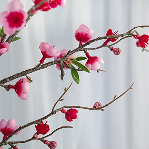 NFNSIG Artificial Peach Blossom Branches 37inch Long Stem Cherry Blossom Flowers Silk Cherry Blossom Branches for Wedding Office Party Hotel Yard Home Decor(red) - color: Red