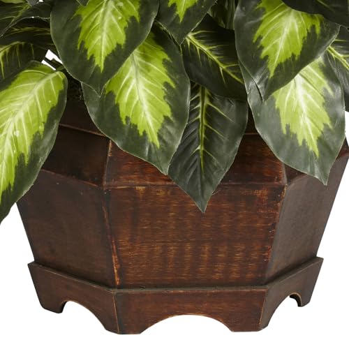 Nearly Natural 24in Artificial Dieffenbachia Silk Plant with Modern Hexagon Planter, Maintenance-Free Indoor Faux Greenery for Room Decor