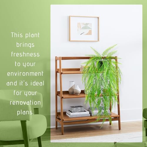 Small Artificial Hanging Plant for Shelf Fake Plant Potted Boston Ferns Faux Trailing Leaves Plant for Indoor Outdoor Aesthetic Office Living Room Shelf Decor (Black Pot) - color: Ferns