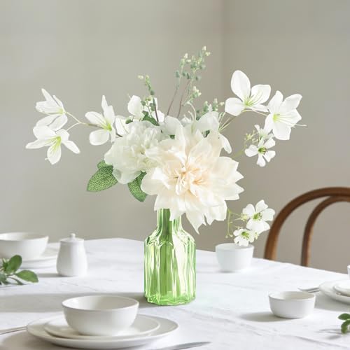 Faux Flowers with Vase,Small Artificial Silk Roses in Vase, Fake Plant Eucalyptus Flower Arrangement for Home Office Decoration, Living Room and Dining Table Centerpiece - color: White