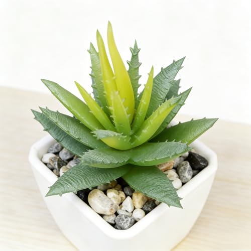 Artificial Succulent Plants in Pot - 1Pcs Small Aloe Vera Green Realistic Fake Potted Succulents for Home Decor, Desk, Office, Bathroom, Windowsill - Indoor Houseplant for Bedroom, Kitchen, Shelf - color: Small Aloe Vera Green