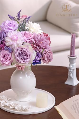 TINGE TIME Fake Flowers Artificial Flowers Peonies Bulbous Chrysanthemum Daisy Hydrangea Sunflower Violets Dahlia Daffodils Epiphyllum Orchid Cherry Blossom Camellia Leyaron (Light Purple) - color: Purple
