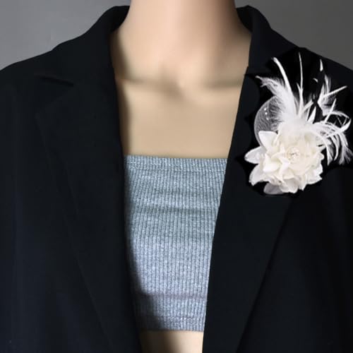 Elegant Flower Brooch for Women Wedding Party Dance Banquet Pins Feather Flower Fascinator Lady Floral Hairpins Dress Suit Lapel Pin Ceremony Accessories Corsage Brooches Vintage Jewelry Gifts - color: White