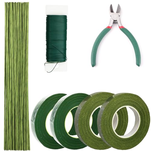 Floral Tape and Flower Stems Arrangement Tools Kit, 1pcs Gardening Cutter, 18 Gauge Stem Wire and 22 Gauge Paddle Wire for Bouquet Stem Wrapping and Floral Crafts - color: 18 Gauge Floral Wire +Wire Wire Cutter+Floral Tape