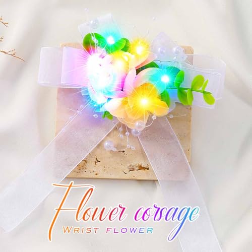 Light Up Bride Wedding Wrist Corsage LED Prom Corsages Bridal Wrist Flower for Women and Girls (Colorful Light)