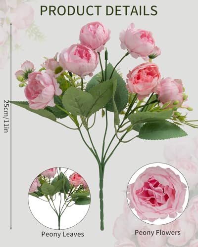 DuHouse 6 Packs Peonies Artificial Flowers,Silk Peonies Bouquet for Wedding Centerpiece Table Party Home Decor(Pink) - color: Pink