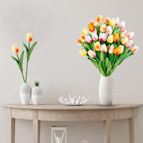 Sggvecsy 30 Pcs Fake Tulips Artificial Flowers Real Touch PU Faux Flowers Tulip Stems for Wedding Floral Arrangement Spring Bouquet Home Party Office Decorations for Mother's Day (Multi Colors) - color: Mixed 4, size: 30 Pcs
