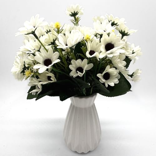 Artificial Daisies Flowers, Silk Daisy Fake Plants 4 Bundles Faux Flower Plant Shrubs Plastic Bushes for Home Farmhouse Decoration Wedding Bouquet Table Arrangement Planter Filler DIY Decor - White - color: Daisy 4 Pack - White