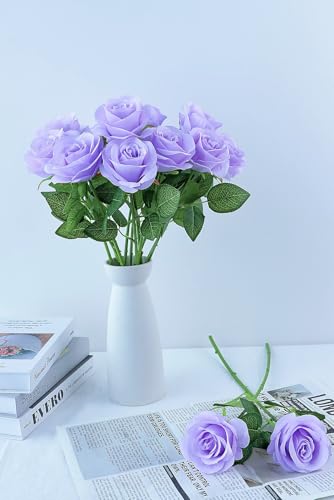 JUSMAI 30pcs Lavender Roses Artificial Flowers Lliac Roses Purple Roses Fake Roses Flowers with Long Stems Silk Flowers for Wedding Bouquet Centerpices Decorations Party Bridal Baby Shower - color: Lavender, size: 30PCS