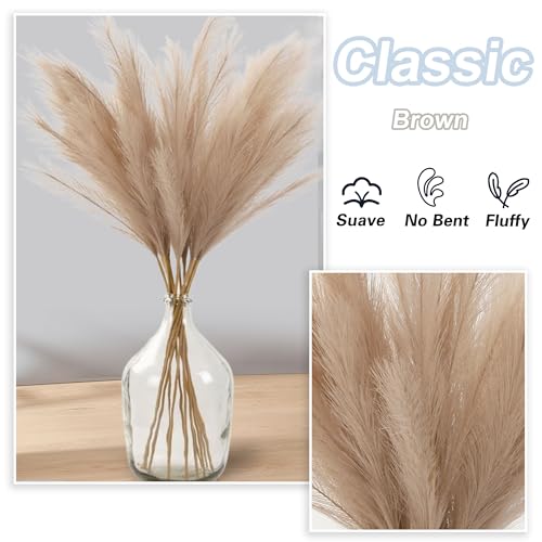 12 PCS Beige Faux Pampas Grass 38"/3.1ft Tall Brown Artificial Pompous Grass Large Fake Pompas Branches Plants Floor Vase Filler for Flower Arrangement Home Decor - color: Brown