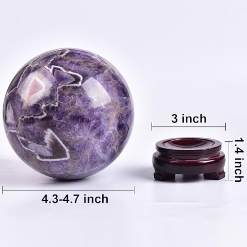 Large Dream Amethyst Crystal Ball with Stand Healing Crystals Sphere for Meditation, Divination, Witchcraft 120-130mm/4.7-5.1" - color: Dream Amethyst, size: 120-130mm/4.7-5.1"