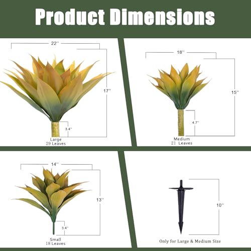Artificial Agave Plants, Realistic UV Resistant Fake Aesthetic Plants for Outdoor Indoor, Home Decor for Garden, Porch, Doorway, Patio (2PCS, Yellow, Medium) - color: Yellow, size: Medium