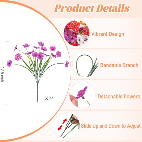 Ammyoo 24 Pcs Artificial Fake Flowers for Outdoor Spring Decoration, Faux Flowers No Fade UV Resistant Silk Flower Plants for Outside Garden Yard Porch Patio Balcony Indoor Decor - color: Multicolor（red, White, Pink, Purple, Yellow）