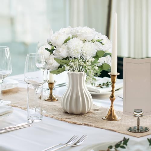 16 Bundles Artificial Flowers Peonies, Silk Faux Peony Bulk Floral Arrangements Bundles Fake Peonies for DIY Bouquet for Vase Centerpiece Home Wedding Party Centerpiece(White) - color: White