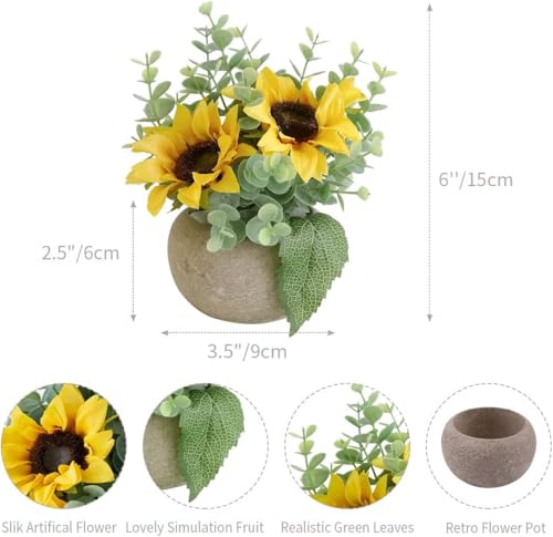 Rose in Pot Decor Potted Artificial Flowers Mini Plants Faux Flowers Indoor Small Decor Fake Roses for Home, Bathroom, Kitchen, Offices, Wedding Party Centerpieces (2pcs Yellow) - color: 2pcs Yellow